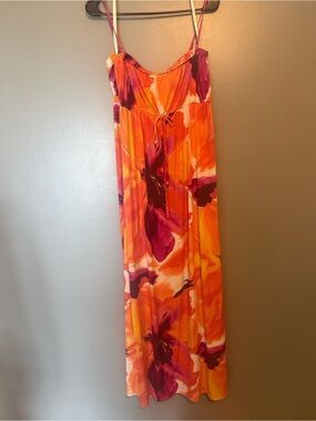 Bisou Bisou Orange & Pink Floral Maxi Dress size 16